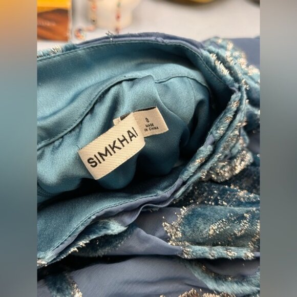🆕 SIMKHAI 🧿 NWOT Halen Draped Velvet Mini Dress, Celestial Blue - Sz US 8 - Picture 13 of 14